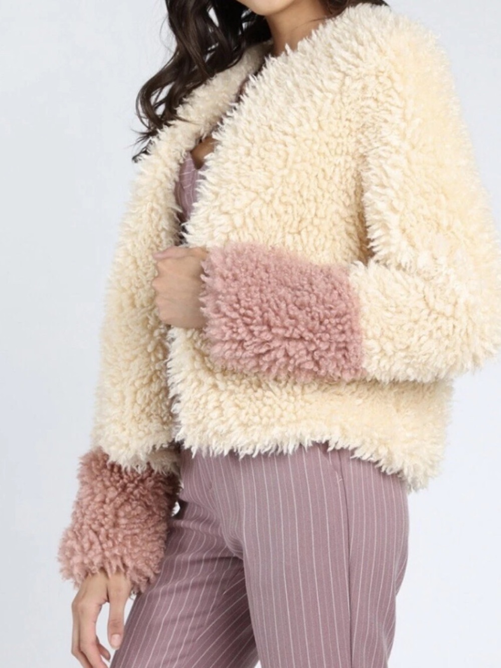Cozy Cream & Dusty Pink Sherpa Jacket